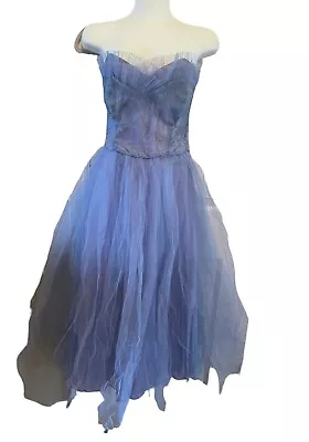 Vintage 50s Blue Purple Princess Prom Dress  A-line Puff Strapless Dress XS S • $69