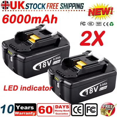 2x For Makita 18V BL1860B 18Volt 6.0Ah Li-Ion Cordless Battery BL1830 BL1850 UK • £31.89