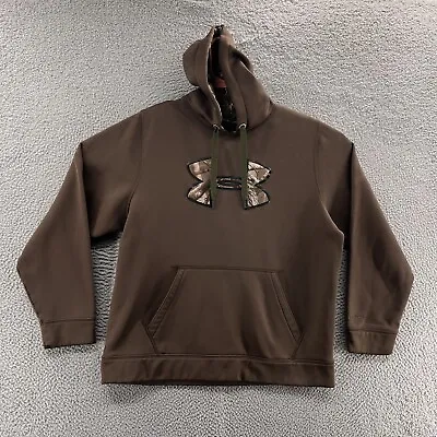 Under Armour Hoodie Men Large Brown Camo Hunting Big Logo Casual Sweatshirt • $24.99