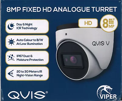 QVIS CCTV Camera 4K 8MP HD ANALOGUE IR FIXED TURRET VIPER DVR • £111