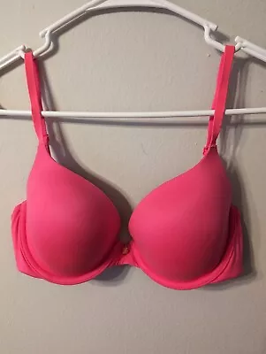 Victoria's Secret THE SHOWSTOPPER Satin Bra 34C Lined Demi Hot Pink VERY GOOD! • $15