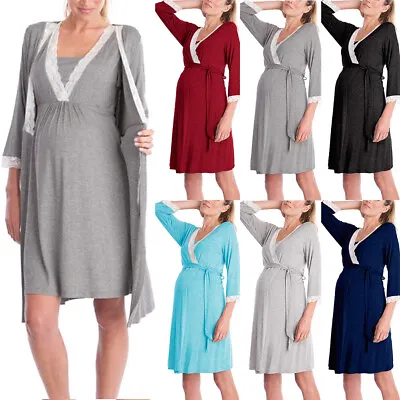 Pregnant Womens Lace Maternity Nursing Nightdress Nightie Robe Gown Nightwear 14 • £13.69