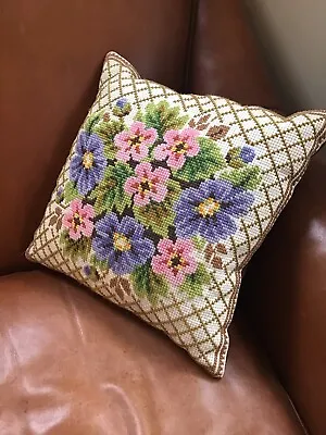 Vintage FLORAL RETRO Shabby Chic Tapestry Needlepoint Cushion Country House. • £37