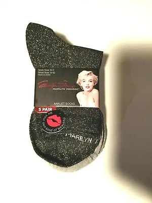 Marilyn Monroe Womens New Anklet Socks 5 Pairs Glimmer Sock Size 9-11 NWT • $9.79