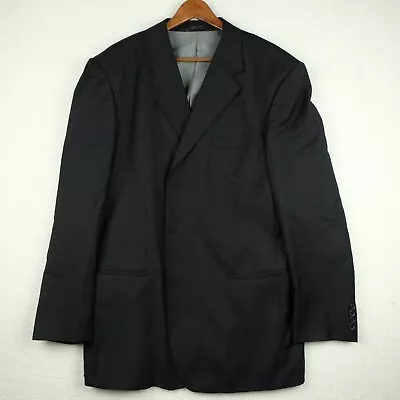 Vintage Blazer Jacket Mens 48L Black Wool Two Button Double Vented Modern • $8.75