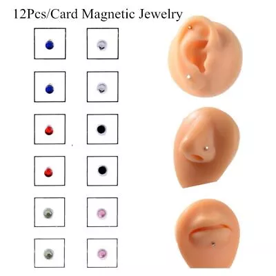 £4.59 • Buy 12pc/Card Magnet Ear Tragus Cartilage Lip Labret Stud Nose Ring Fake Non Pierced