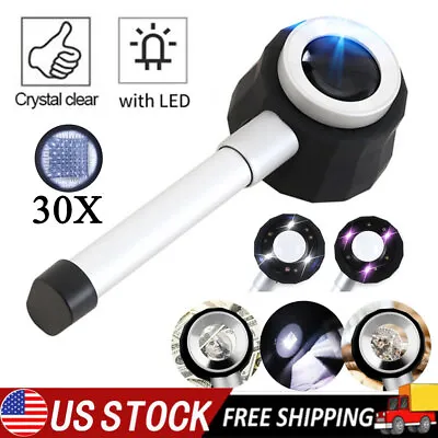 30X Magnifying Glass Handheld Jewelry Magnifier With LED Light & Scale Tool • $16.14