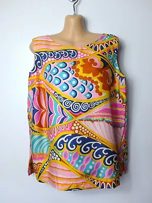 Vintage 1960s Lillywhites London Bright Psychedelic Silk Sleeveless Blouse 38 • £30