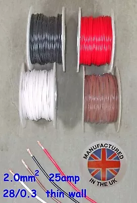 £2.90 • Buy Thin Wall Cable 2.0mm², (14AWG) 25amp, Auto, Marine, Low Voltage,     TW2.0
