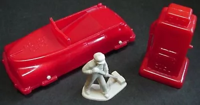 Vtg 1950s Marx Service Station Hy-Test Gas Pump Figure Hasbro Red Police Car Lot • $29