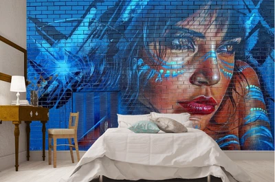 £141.58 • Buy Wall Mural Graffiti Face Girl's On The Wall Photo Wallpaper Wall Decor 118 X100 