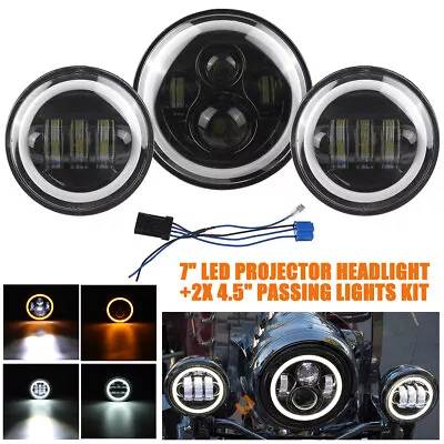 7  Inch LED Headlight DRL + 4.5  Fog Passing Lights For Motorcycle 100W • $31.19