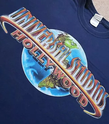 Vintage Y2K Universal Studios Hollywood Size XL Embossed Navy Blue T-Shirt • $18.49