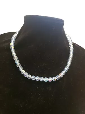 Vintage Light Blue Crystal Beads Necklace Gorgeous • $25
