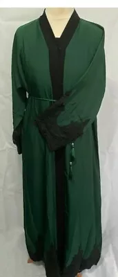 Ladies Premium Kimono Nada Open Black Lace Abaya Maxi Dress Green (L5)- Size 60 • £15.74