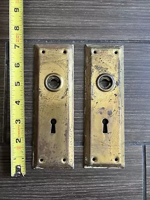 2 Antique Vintage Door Knob Back Plates With Skeleton Key Hole Backplate Salvage • $13