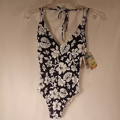 Hobie Women Standard Double Strap One-Piece Swimsuit Navy/White Floral Small NWT • $17.99