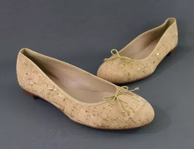 J.Crew NWOB Women's Beige Cork Gold Trim Flat Shoe Size 8.5 • $99