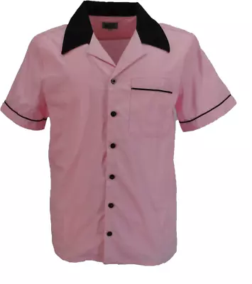 Mazeys Mens Retro Pink Rockabilly Bowling Shirts • £29.99