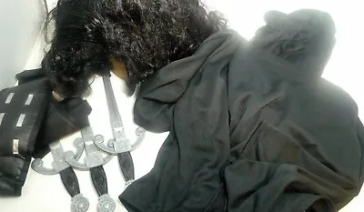 Adult Zoro Bandit Costume Black Wig 4 Knives Holder Large Black Cape Vendetta • $14.49