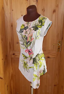 WALLIS Beige Peach Lime Olive Green Pink Floral Stretch Shortsleeve Tunic Top 10 • £8