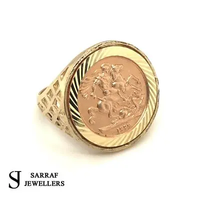 St. GEORGE 1/10 Sovereign-Size Ring 9ct YELLOW GOLD CLASSIC Coin Dragon Slayer • £244.90