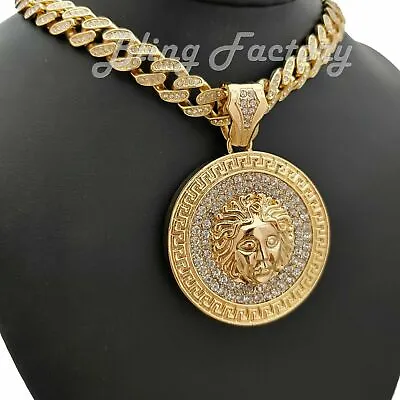 Hip Hop Gold PT MEDUSA Charm Pendant & 16  18  20  24  Iced Cuban Chain Necklace • $22.99