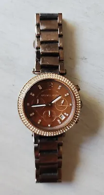 Michael Kors Parker Brown S/s Crystal Chrono Bracelet Watch-mk5578 • $30