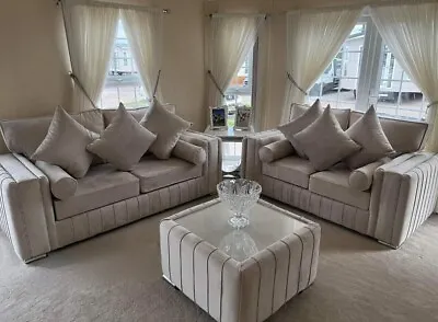 Special Offer -  Luxury Layla Sofa | Cream Plush | 3+2 Set | Decorative Cushions • £899.99