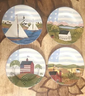 (C)  Sakura America The Beautiful  1999 Warren Kimble 4 Salad Dessert Plates  • $22.50