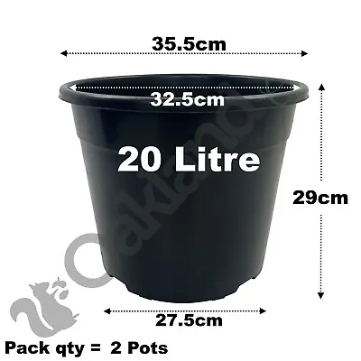 20 Litre Black Plant Pots Plastic Round Flower Pot  L LT High Quality Qty = 2 • £10.45