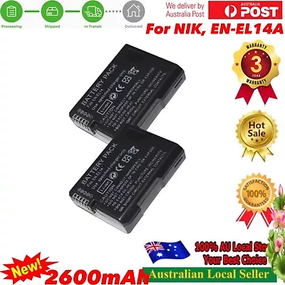 2× EN-EL14 EN-EL14a Battery 2600mAh For Nikon Coolpix P7000 P7700 P7800 D3100 • $38.60