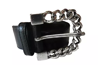 Jaime Mascaro Belt Black Leather Silver Aged Chain Link Buckle Belt 32 Lot 13/6) • £20