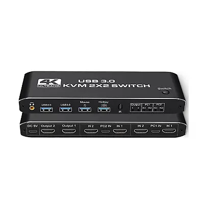 2 In 2 Out USB 3.0 4k Dual Monitor HDMI KVM Switch Display Extender Hotkey • $67.99