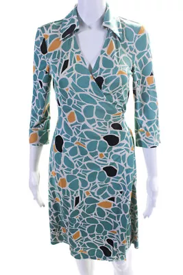 $69.99 • Buy Diane Von Furstenberg Womens Geometric Wrap Dress Turquoise Yellow Silk Size 6