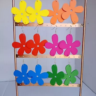 £3.45 • Buy Large Flower Earrings PopArt Style CHOOSE Bright Colours BIG Bohemian Hippy 60s