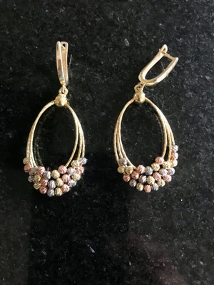 £8 • Buy 925 Silver Tri Colour Diamond Cut Oval Hoop Drop Earrings