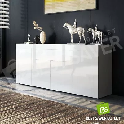 Modern High Gloss Sideboard Buffet Cabinet Cupboard Storage 4 Doors White 200cm • $349.75