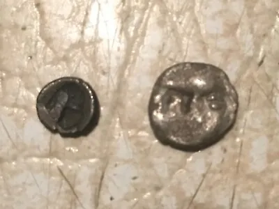 TWO 500BC-450BC Lampsakos Mysia Greek AR Silver Diobol Ancient Fractional Coin • $55.99