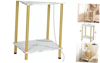 Side Table With Charging Station End Table With USB Ports And 1 Gold + Marble • $59.23