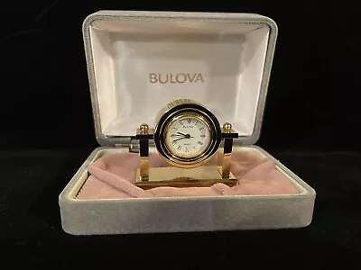 Vintage Bulova Miniature Mantle Clock Brass Nanette B0505 With Case And Pamphlet • $12.99