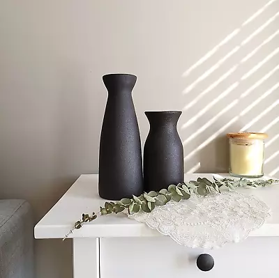 Black Ceramic Vase Set Of 2 For Home Decor Modern Decorative Vase For Pampas Gr • $36.98