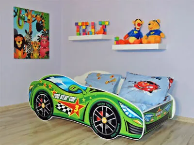 Racing Car Bed GREEN Children Boys Girls Bed With MATTRESS 140x70cm +pillow • £174.90