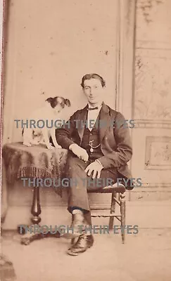 Victorian Cdv Photo Man & Jack Russel Terrier Dog Cheltenham Photographer C 1865 • £35