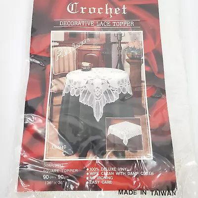 Deluxe Vinyl Crochet Decorative Lace Topper Square Tablecloth 36  Inch 90cm NOS • $9.99