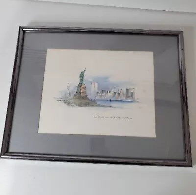 Mads Stage New York City Print Vintage Art Statue Of Liberty Twin Towers Skyline • $74.99