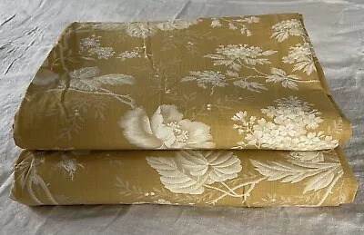 Restoration Hardware VtgCotton Floral Gold 2-PC 104” X 84” Drape Panel Set~Italy • $55