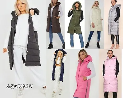 £29.99 • Buy Womens Hooded Quilted Zip Up Gilet Waistcoat Padded Winter Vest Long Bodywarmer