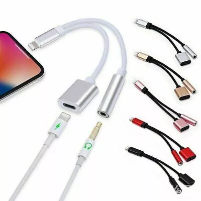 2in1 Dual Adapter Audio Charger Splitter Headphone AUX 3.5mm IPhone MODELS • £3.59