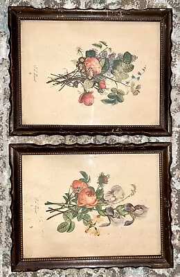 Vintage J. L. Prevost Botanical Floral Bouquet Pictures Original Wooden Frames • $27